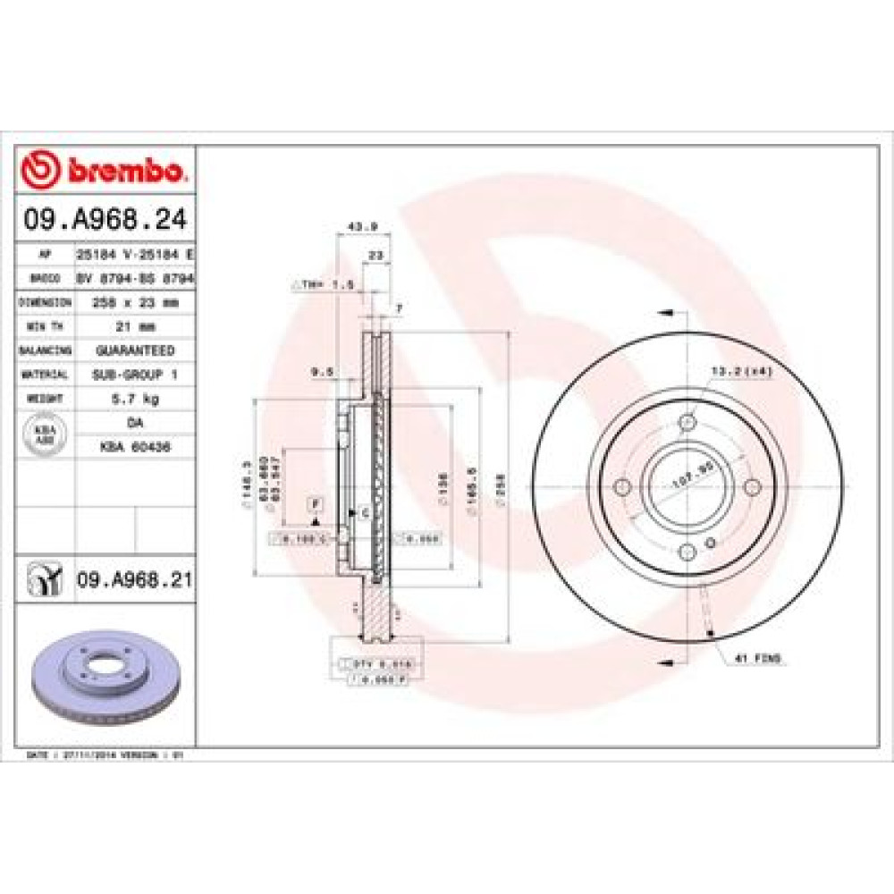 Гальмівний диск передній BREMBO 09a96821