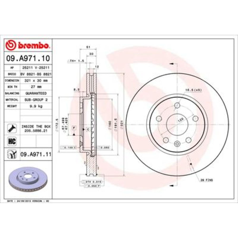 Диск гальмівний BREMBO 09a97111