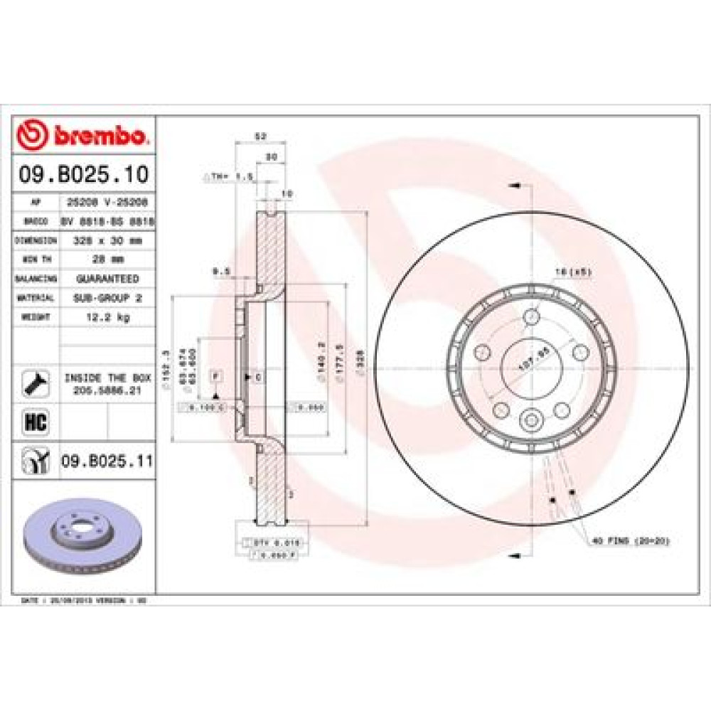 Диск гальмівний BREMBO 09b02511