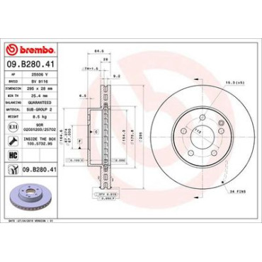 Диск тормозной BREMBO 09b28041