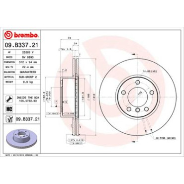 Гальмівний диск передній BREMBO 09b33721