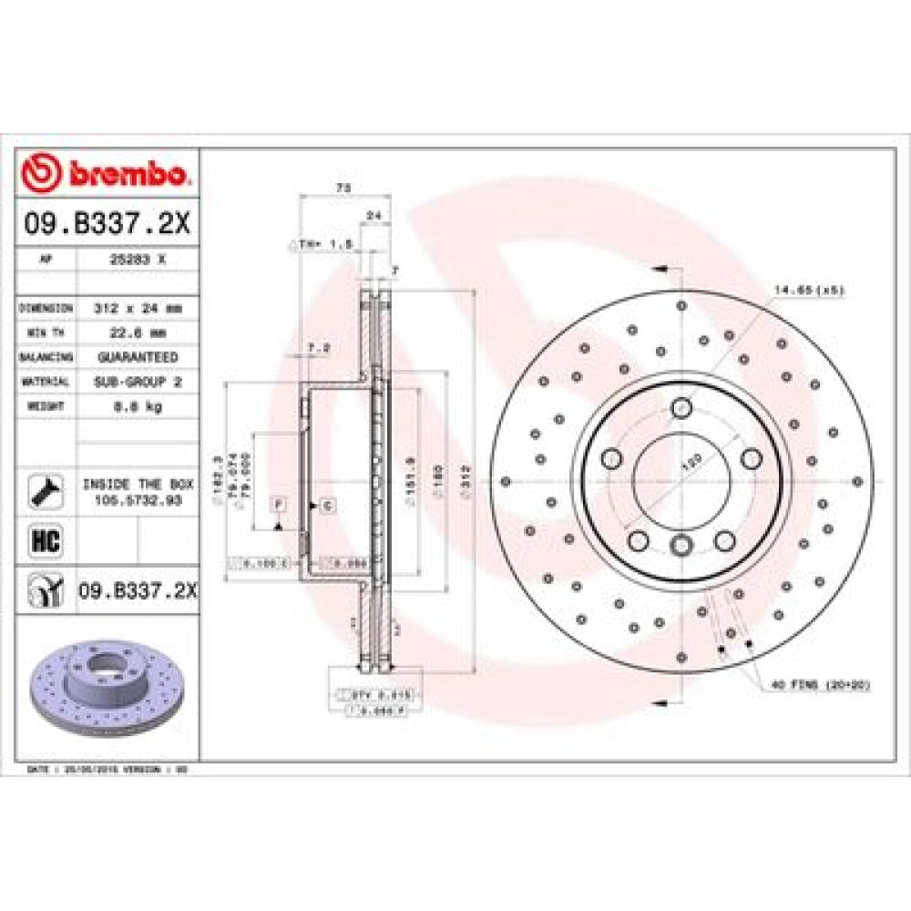 Диск тормозной BREMBO 09b3372x
