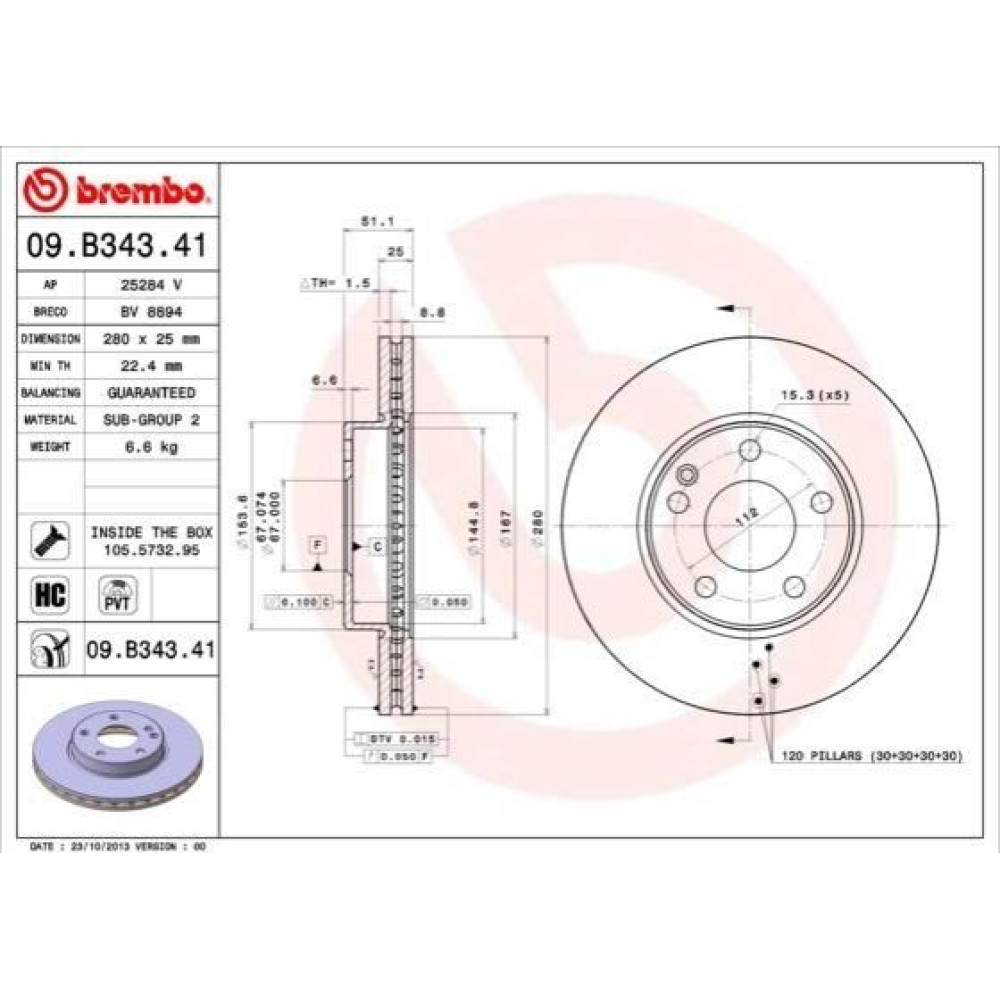 Диск тормозной BREMBO 09b34341