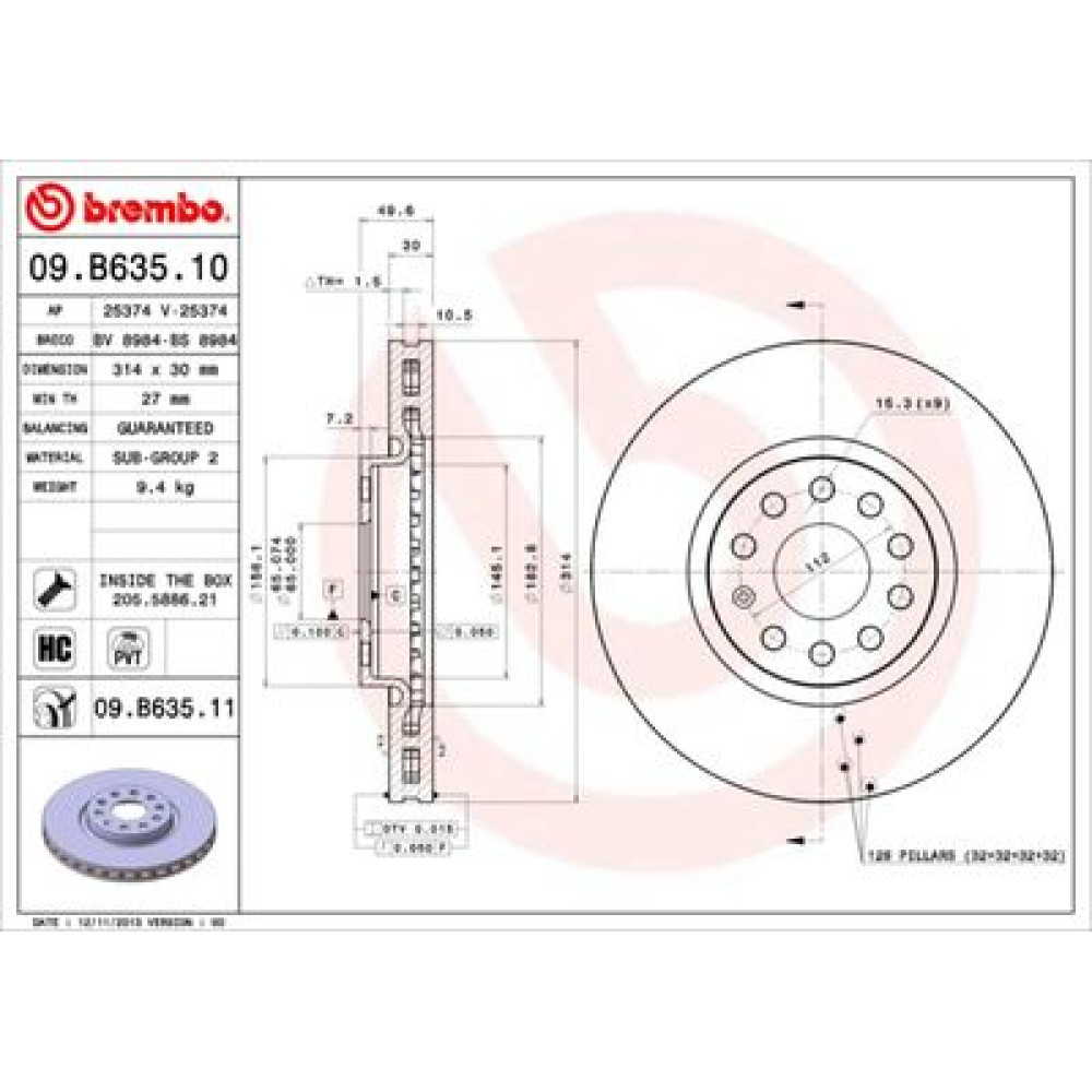 Диск гальмівний BREMBO 09b63511