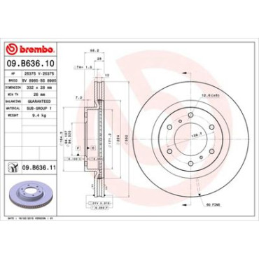 Гальмівний диск передній BREMBO 09b63611