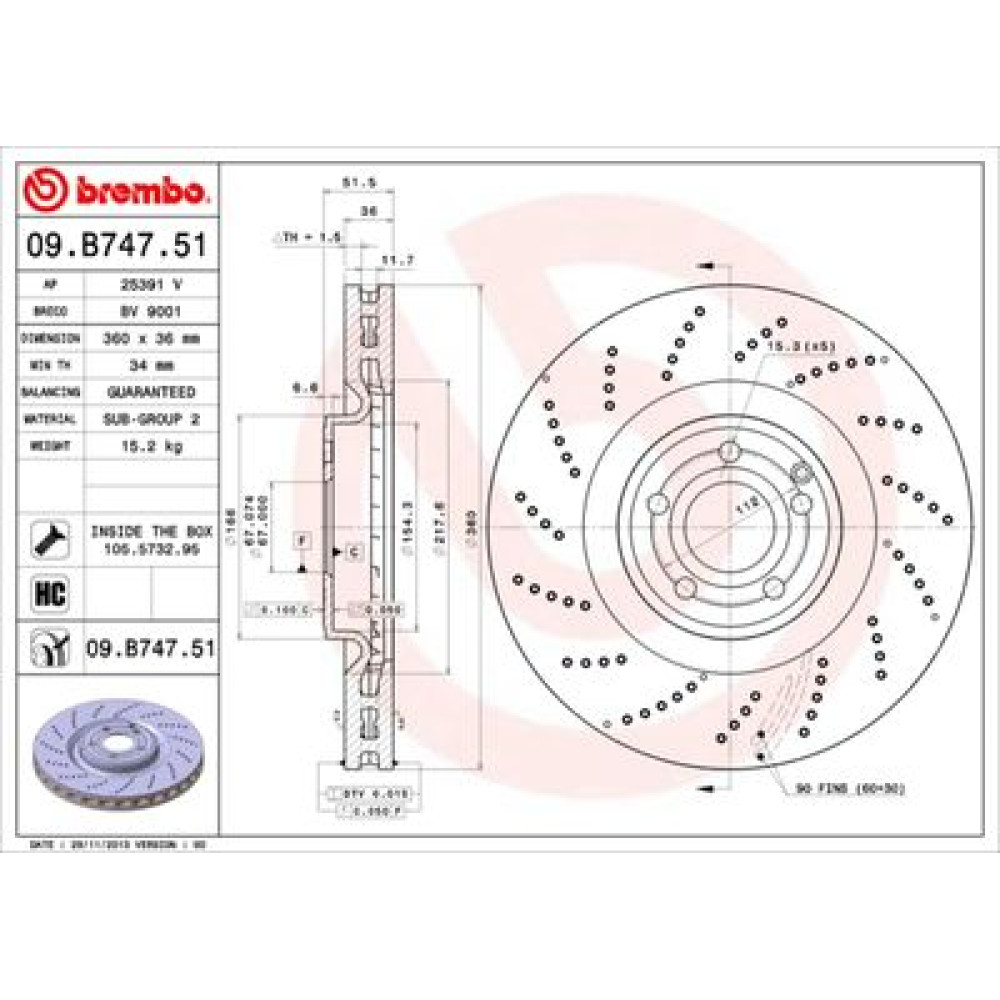 Диск тормозной BREMBO 09b74751