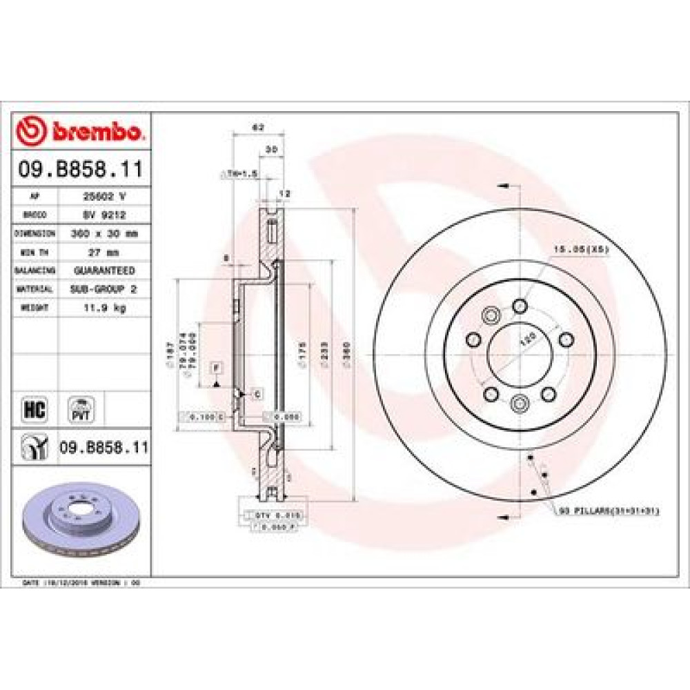 Диск тормозной BREMBO 09b85811
