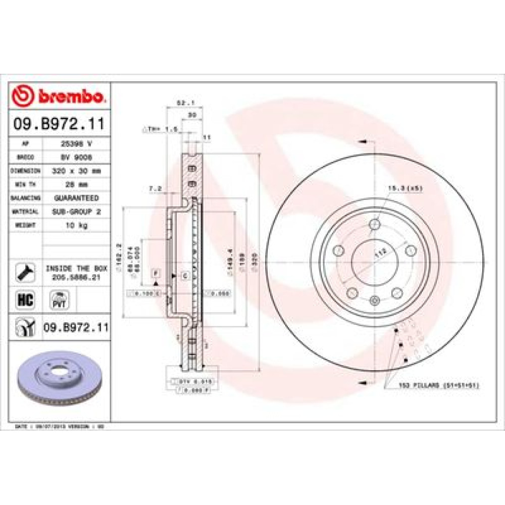 Диск гальмівний BREMBO 09b97211
