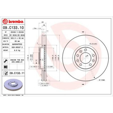 Тормозной диск передний BREMBO 09c13311