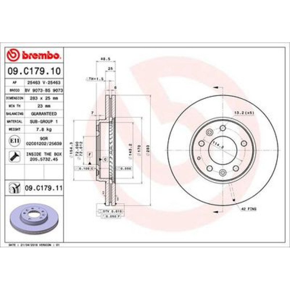 Диск гальмівний BREMBO 09c17911