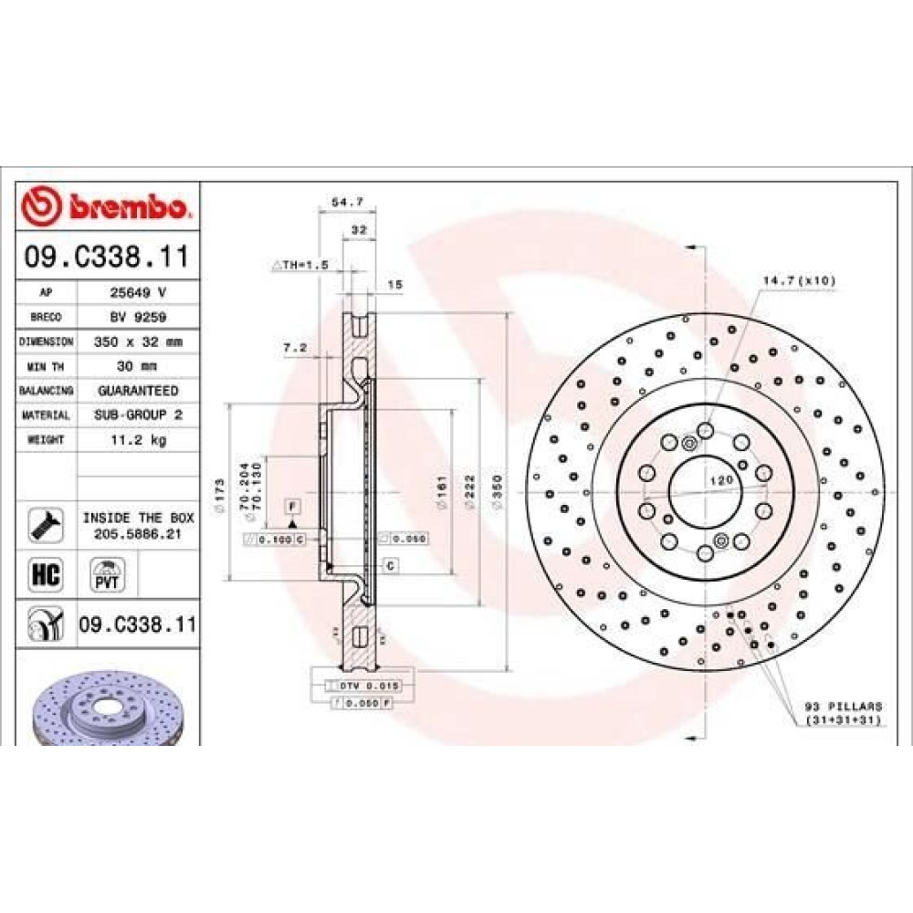 Диск тормозной BREMBO 09c33811