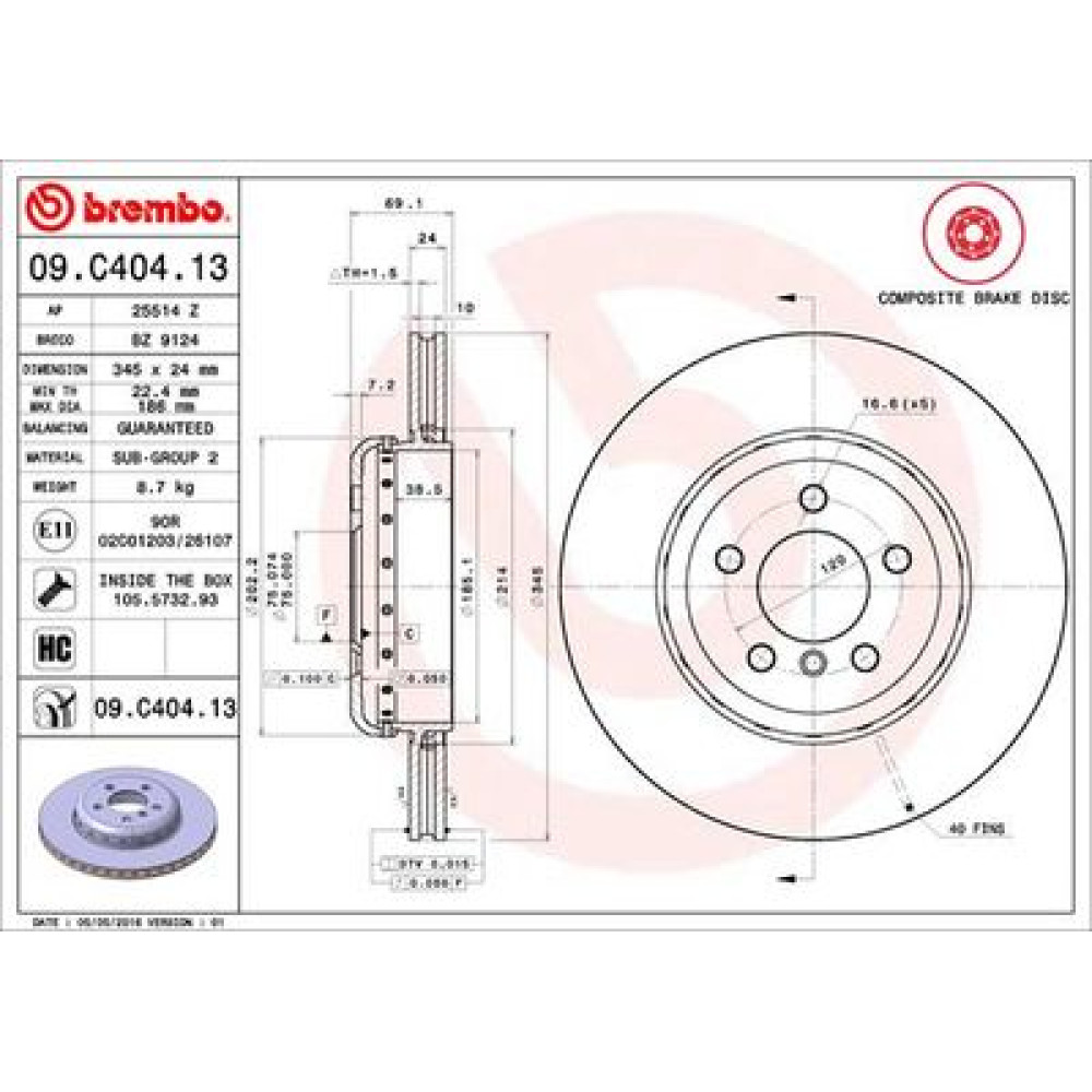Диск гальмівний BREMBO 09c40413
