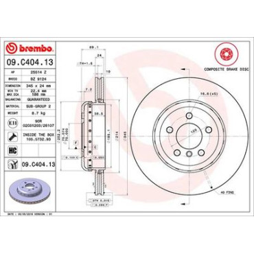 Диск тормозной BREMBO 09c40413
