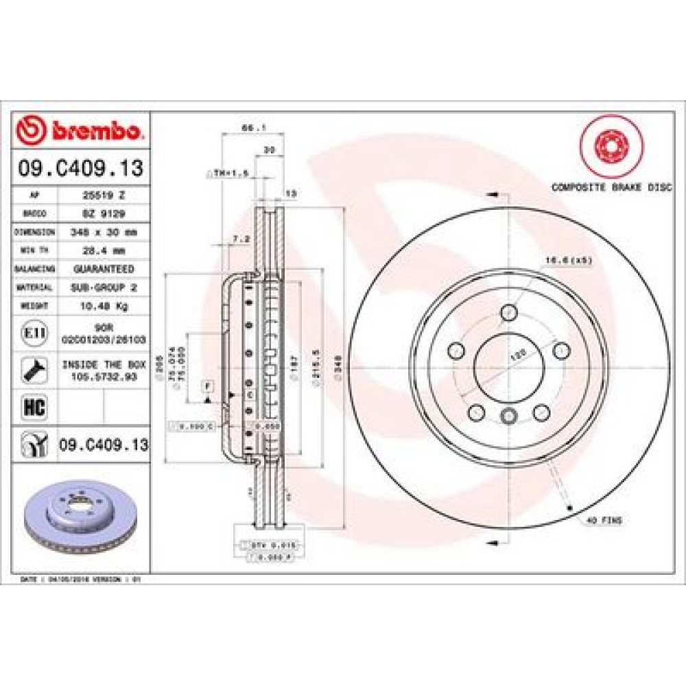 Диск тормозной BREMBO 09c40913