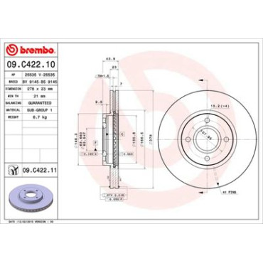 Гальмівний диск передній BREMBO 09c42211