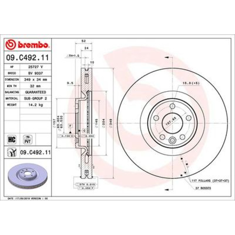 Диск гальмівний BREMBO 09c49211