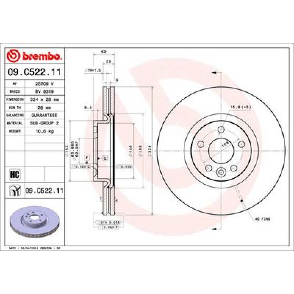 Тормозной диск передний BREMBO 09c52211