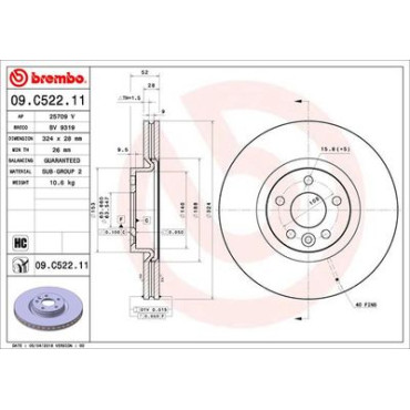 Тормозной диск передний BREMBO 09c52211