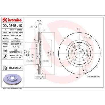 Тормозной диск передний BREMBO 09c54511