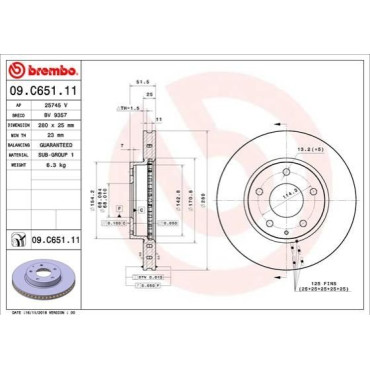 Диск тормозной BREMBO 09c65111