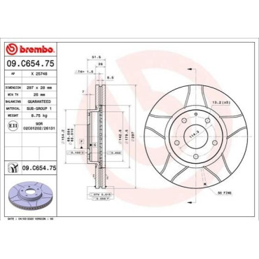 Тормозной диск передний BREMBO 09c65475
