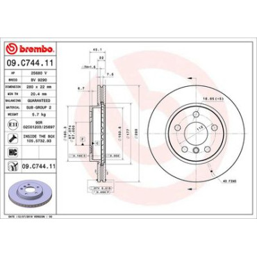 Диск тормозной BREMBO 09c74411