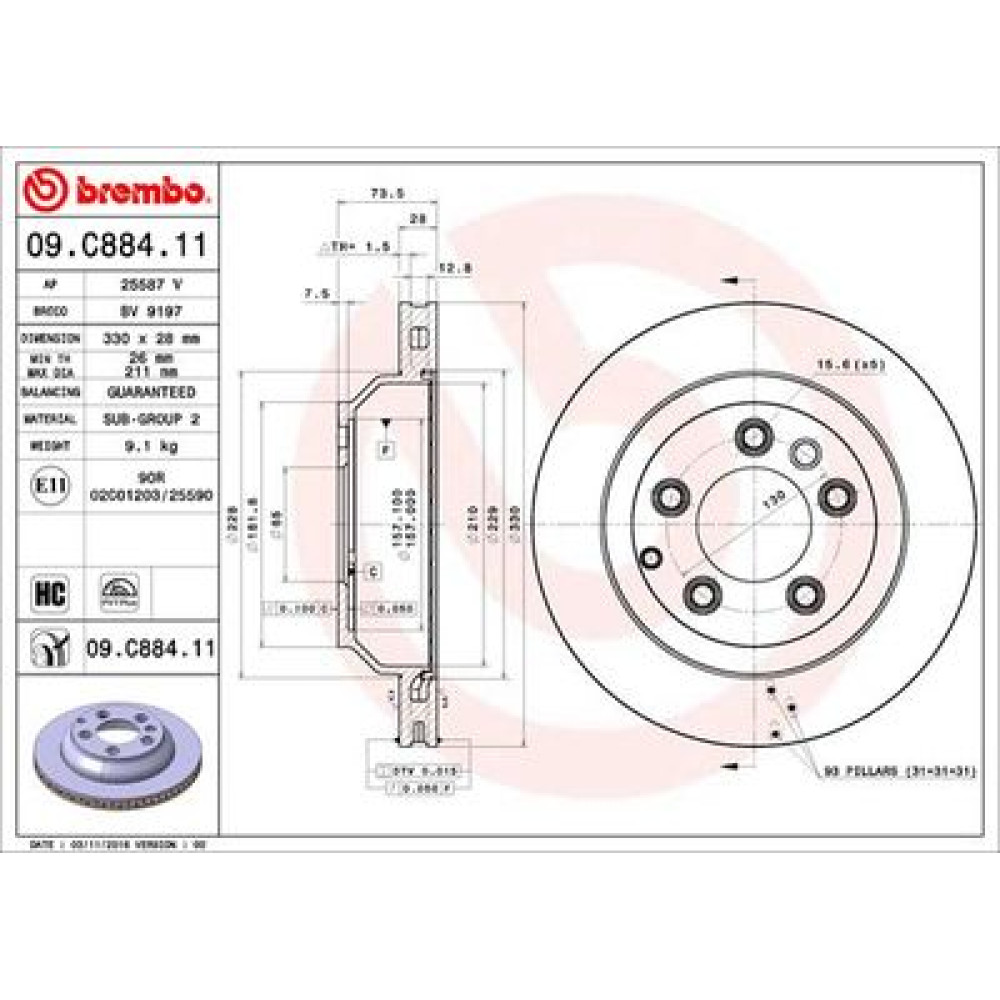 Тормозной диск задний BREMBO 09c88411