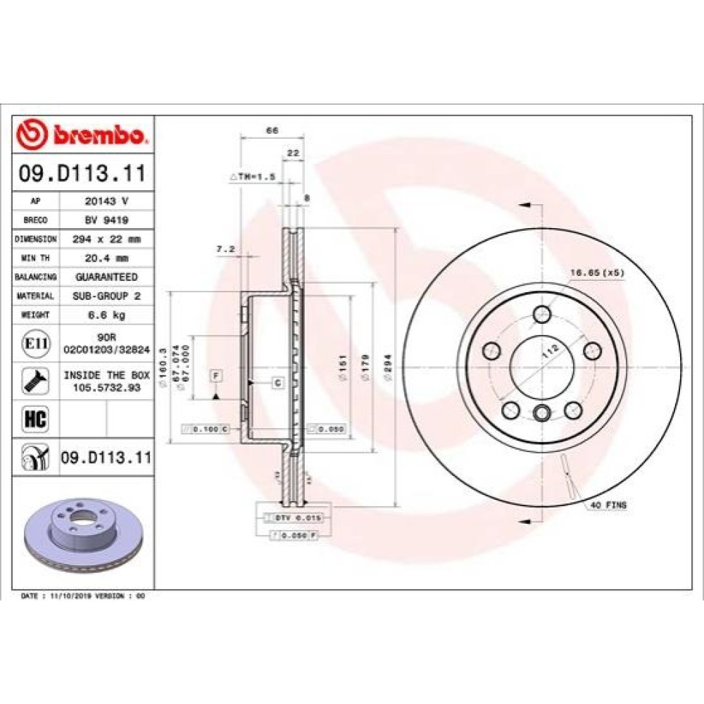 Тормозной диск BREMBO 09d11311