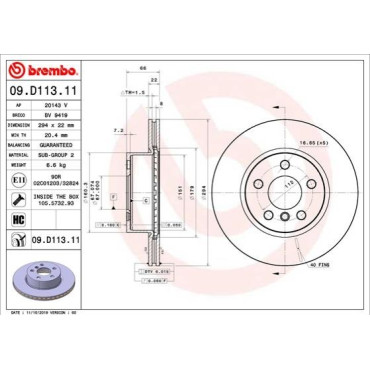 Тормозной диск BREMBO 09d11311