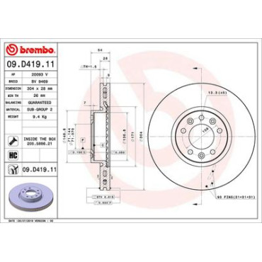 Тормозной диск BREMBO 09d41911