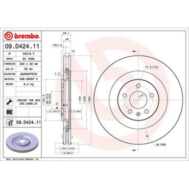 Диск тормозной BREMBO 09d42411