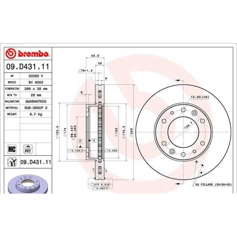 Гальмівний диск BREMBO 09d43111