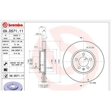 Тормозной диск BREMBO 09d57111