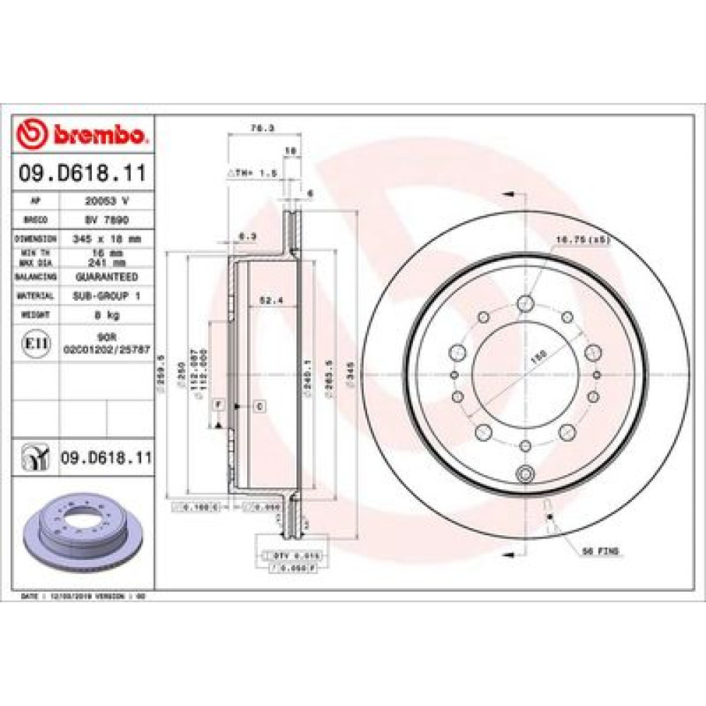Тормозной диск задний BREMBO 09d61811