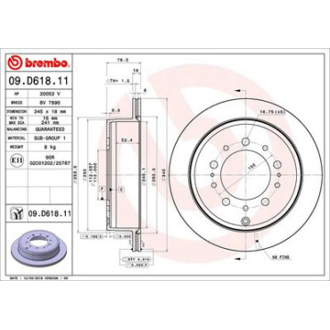 Тормозной диск задний BREMBO 09d61811