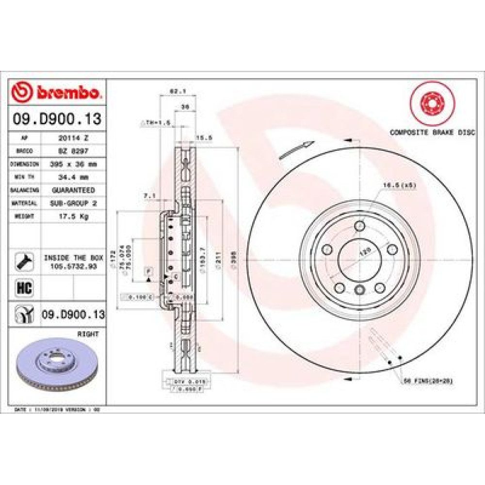 Диск тормозной BREMBO 09d90013