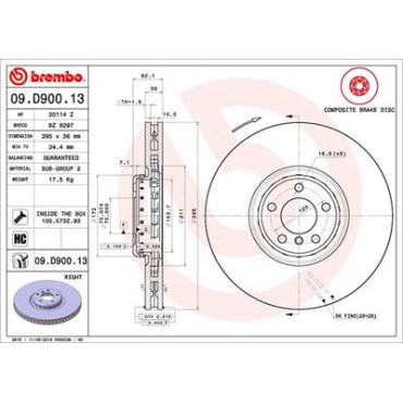 Диск гальмівний BREMBO 09d90013