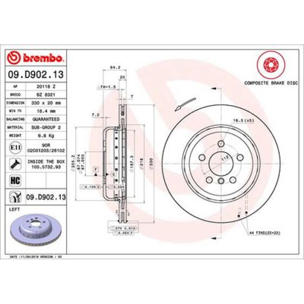 Диск тормозной BREMBO 09d90213