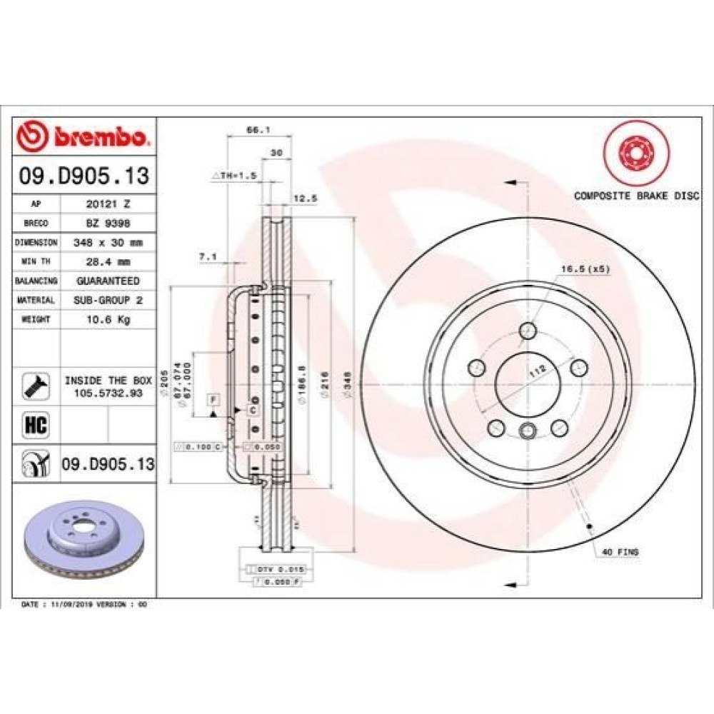 Диск тормозной BREMBO 09d90513