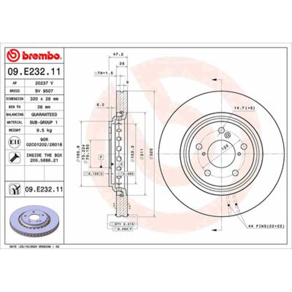 Гальмівний диск передній BREMBO 09e23211