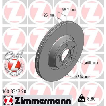 Диск тормозной ZIMMERMANN 100331720