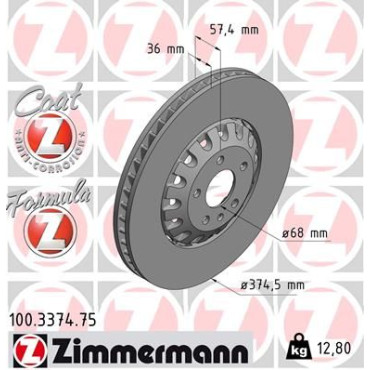Диск тормозной ZIMMERMANN 100337475