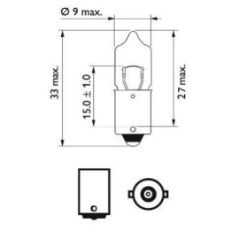 Автолампа H10W 12V 10W BA9s PHILIPS 12024cp