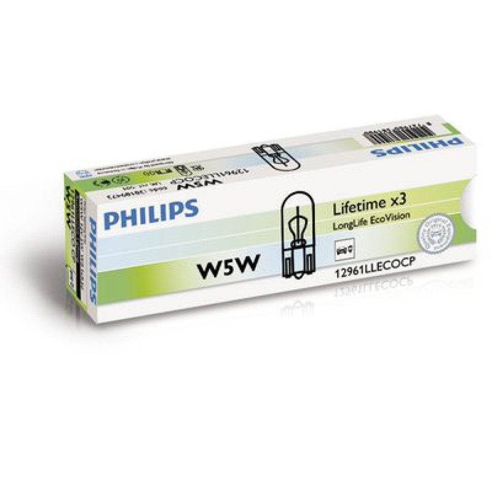 Автолампа W5W 12V5W W2,1X9,5d LongerLife EcoVision PHILIPS 12961llecocp