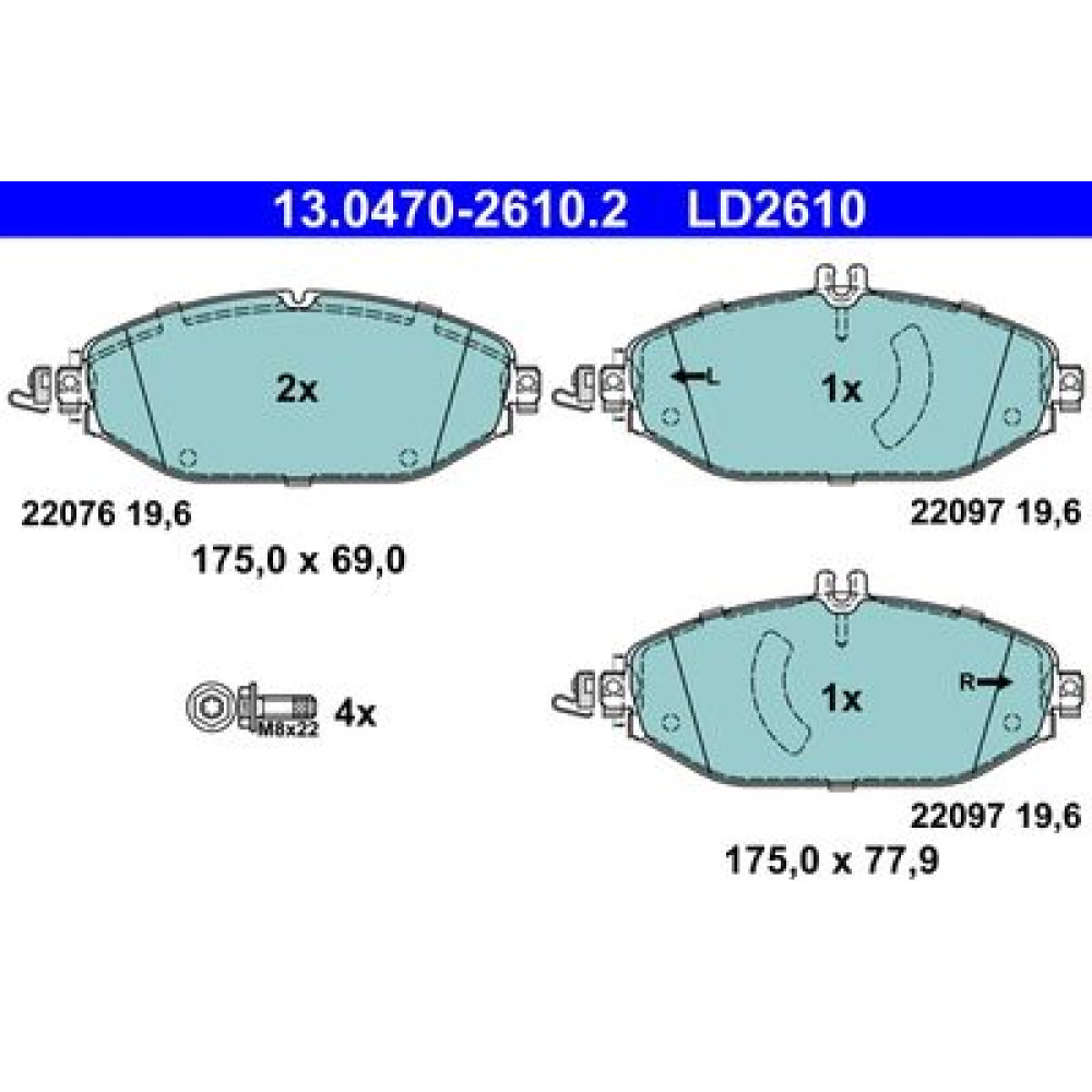 Комплект гальмівних колодок з 4 шт. дисків ATE 13047026102
