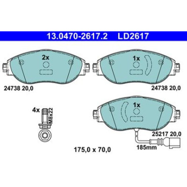 Комплект гальмівних колодок з 4 шт. дисків ATE 13047026172