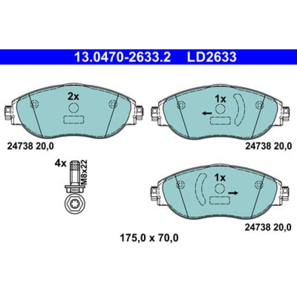 Комплект гальмівних колодок з 4 шт. дисків ATE 13047026332