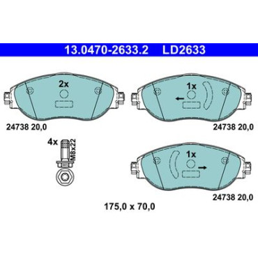 Комплект гальмівних колодок з 4 шт. дисків ATE 13047026332