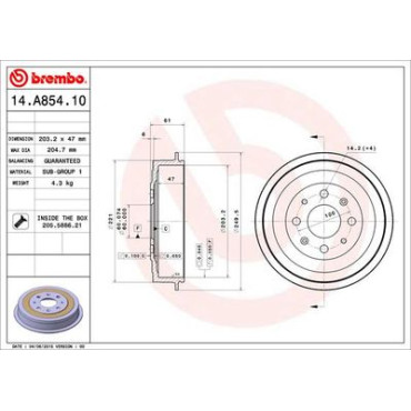 Гальмівний барабан BREMBO 14a85410