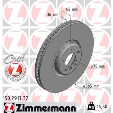 Диск тормозной левый ZIMMERMANN 150291732